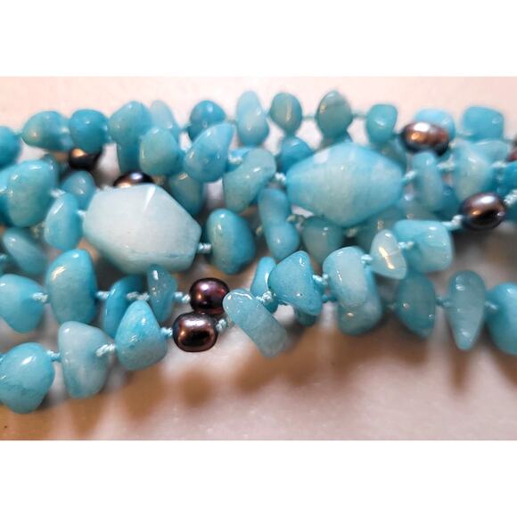 Multistrand Turquoise Glass Statement Toggle Clasp Chunky Bracelet Boho Y2K 8" - Picture 6 of 6